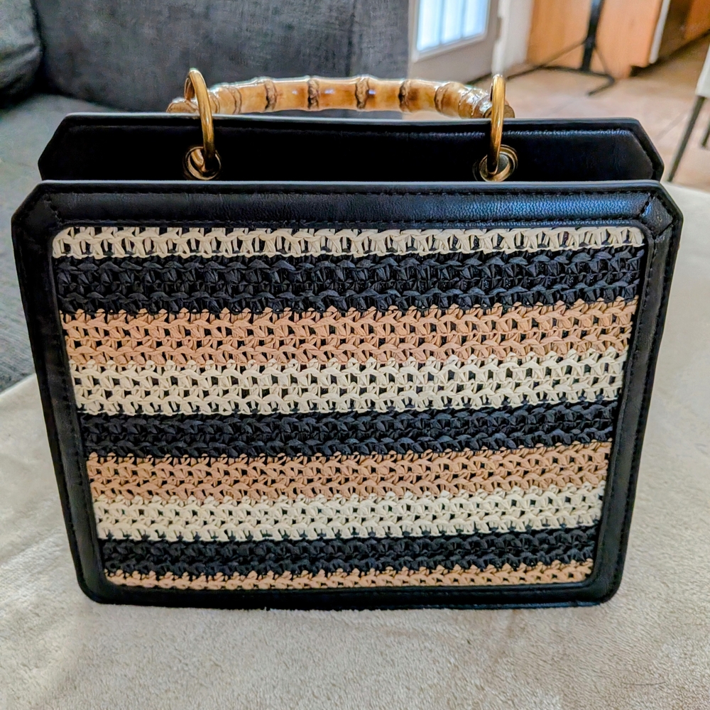 Steve Madden Black and Tan Striped Satchel - Picture 3 of 5